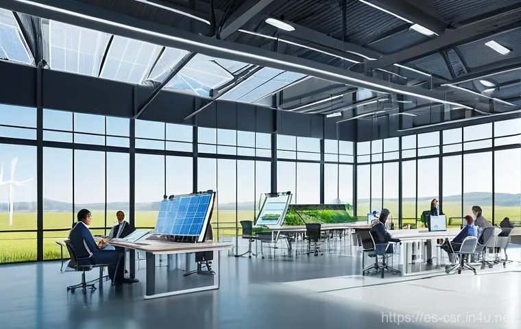 사회적 책임 경영 자격증의 필요성 - **Prompt 1: Sustainable Innovation and Environmental Harmony**
    "A clean, futuristic industrial f...