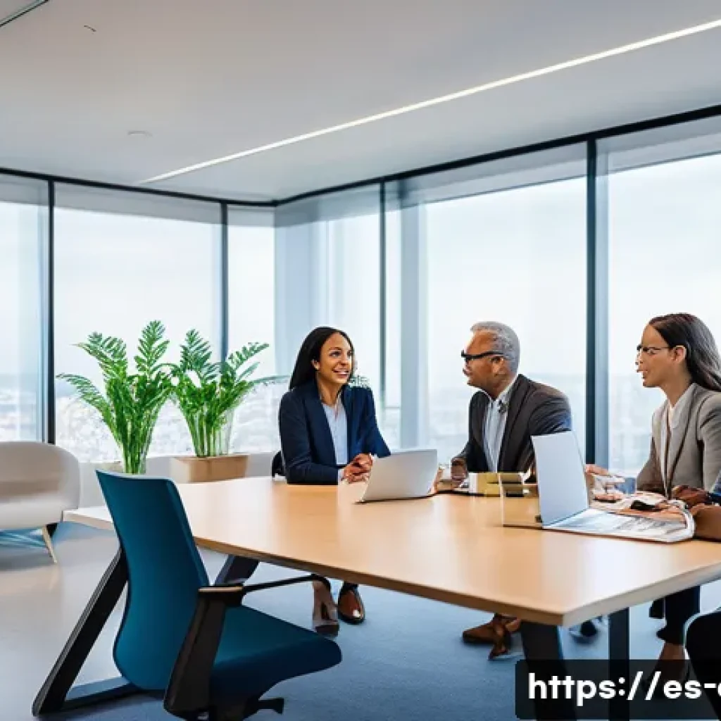 사회적 책임 경영 전문가의 커리어 성공 사례 - **Prompt:** A diverse team of six professionals (three men, three women, varied ages and ethnicities...